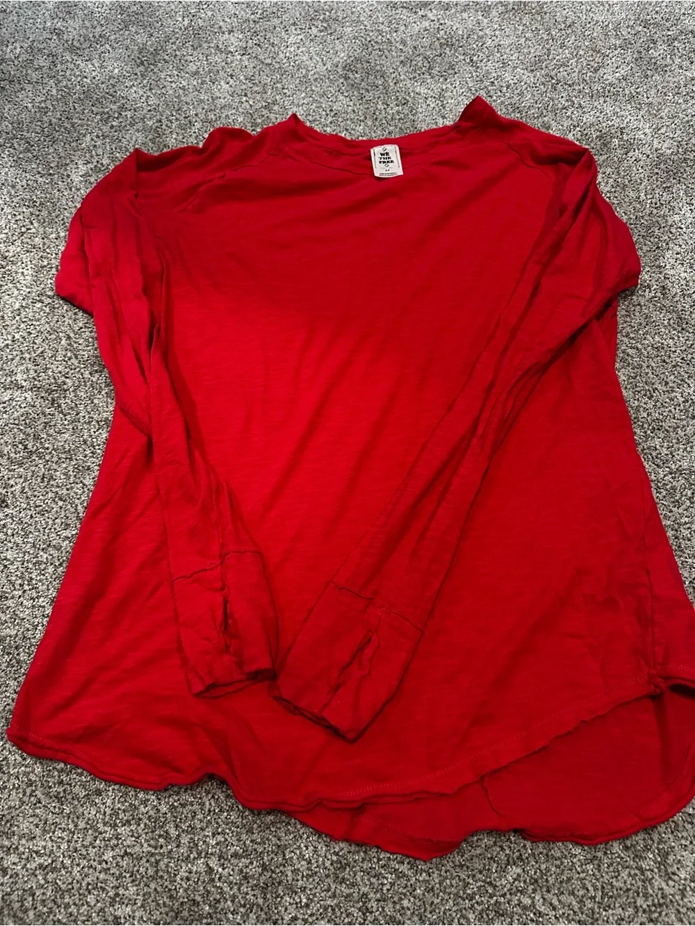 Free People Red Long Sleeve Crewneck Top